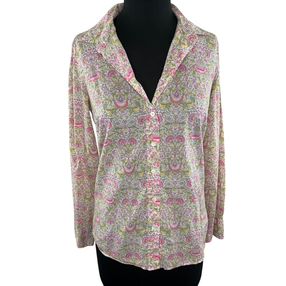 J. Crew LIBERTY Art Pink Floral Print Long Sleeve Button-Up Shirt Cotton 0 XS
